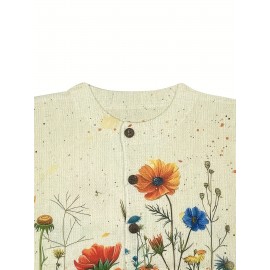 Women's Vibrant Floral Print Apricot Knit Cardigan Sweater - Button-Front Round Neck Casual Jacket, All-Season Versatile Layering Piece with Full-Body Floral Design, Hand Wash/Dry Clean, Sweater Cardigan, Spring Autumn Apparel, Elegant Knitwear, Quality Craftsmanship