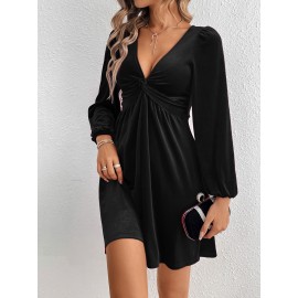 Women's Elegant Vintage Luxury Deep V-Neck Wedding Dress - Waist-Cinching A-Line Evening Gown with Long Sleeves, Tailored Fall/Winter Formal Party Gala Attire, V-Neck A-Line Dress (Machine Washable)