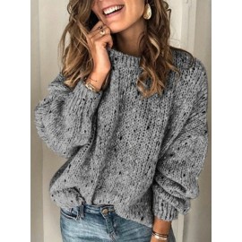 Plus Size Women's Oversized Warm Sweater - Beige & Brown Tones with Black Dots, Soft Crew Neck Long Sleeve Pullover, Cozy Winter Sweater for Fall/Winter Layering, Machine Washable Casual Sweating Sweater