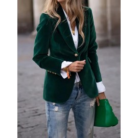 Women's Elegant Slim-Fit for all-over button front closure Blazer - Solid Color T-Shaped Tailored Jacket, Fall Winter Spring Formal & professional Wear, Hand Wash/Dry Clean, Non-Stretch Luxury Outerwear