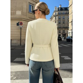Elegant Versatile Waistcoat | Chic Casual Blazer, Stylish Slim-Fit Versatile Outerwear, Women'S Tweed Textured Commuting Single-Breasted Top, Material, Fall/Winter Season, Long Sleeve.