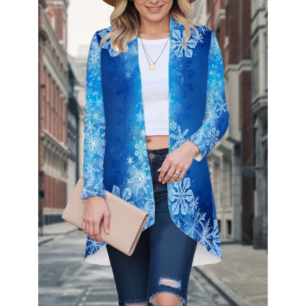 Plus Size, Chic Plus Size Women's Full-Body 3D Digital Print Cardigan Jacket - Long Sleeve Open Front Sweater Coat, Spring/Fall Outerwear for Blouses, Skirts & Jeans (Machine Washable)